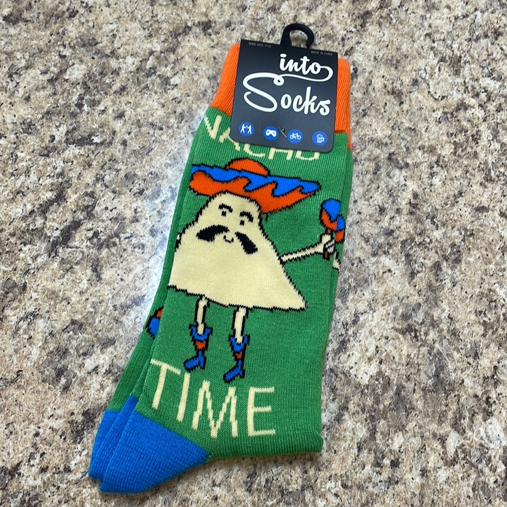 Into Socks “NACHO TIME” Funny Dress Socks. Men’s Shoe Size 7-12. (1) Pair. NEW!